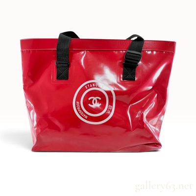 Chanel Etanche Waterproof Red Vinyl Tote Bag