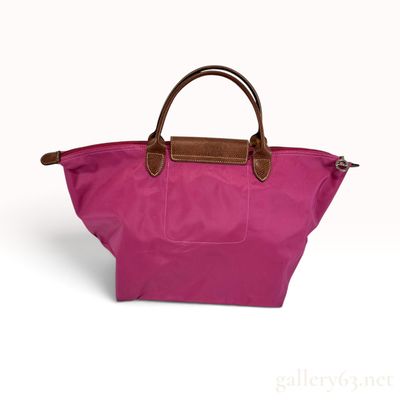 Longchamp Le Pliage Hummingbird Embroidered Fuchsia Nylon Top Handle Bag
