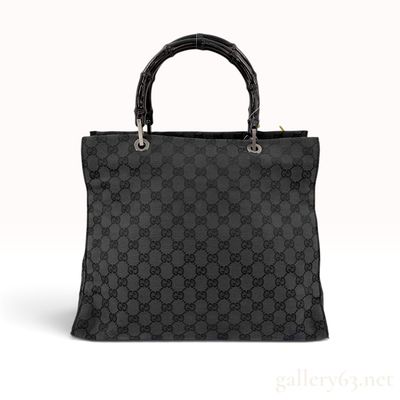 Gucci Black GG Canvas Bamboo Handle Tote Bag with Dust Bag