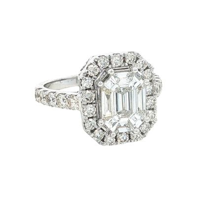 14K White Gold 2.0CTW Diamond Cluster Engagement Ring