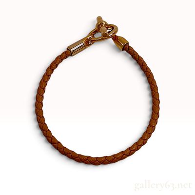 Hermes Glenan Brown Braided Leather Bracelet with Box