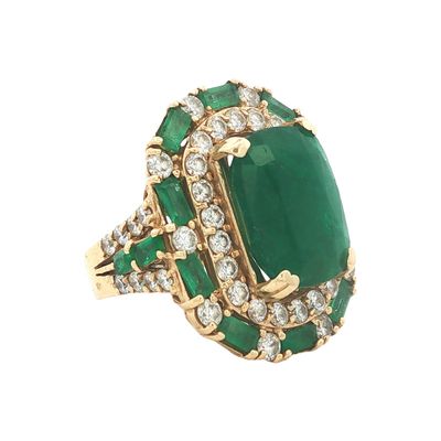 14K Gold 13.0ct Emerald and Diamond Cocktail Ring