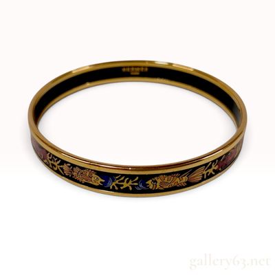 Hermes Enamel Bangle with Fish Motif in Gold Tone