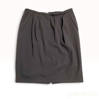 Vintage Hermes Charcoal Brown Virgin Wool Pencil Skirt Size 42