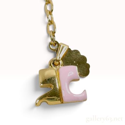 Vintage Courreges Paris Pink Enamel Logo Pendant Necklace