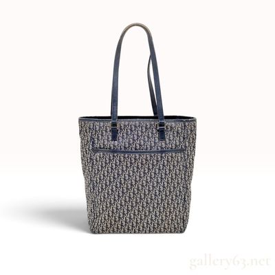 Vintage Christian Dior Oblique Trotter Canvas Tote Bag Navy