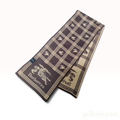 Vintage Burberrys Equestrian Knight Motif Reversible Double Knit Scarf