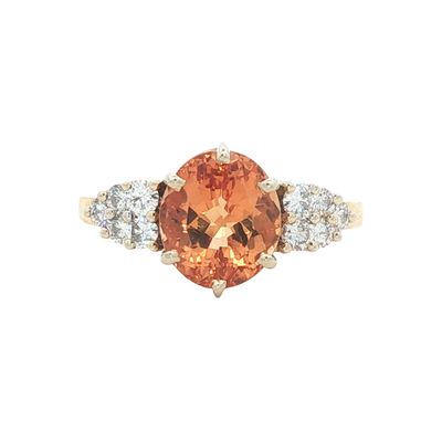 18K Gold Oval Mandarin Garnet and Diamond Ring