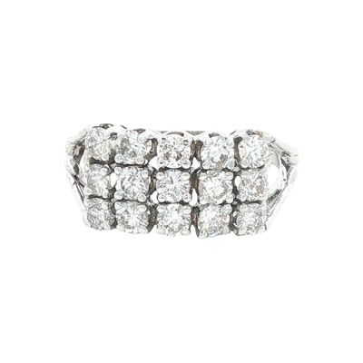 14K White Gold Three Row Diamond Ring