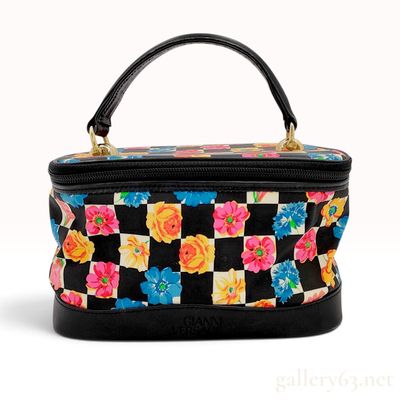 Vintage Gianni Versace Floral Checkerboard Vanity Bag