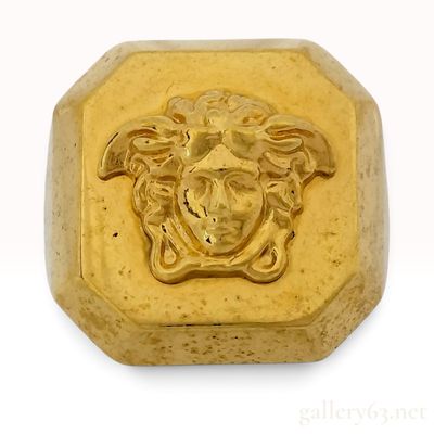 Versace Medusa Head Octagonal Gold Tone Signet Ring with Boxes