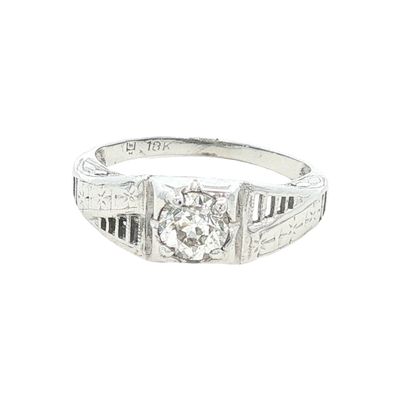 Antique 14K White Gold European Cut Diamond Ring