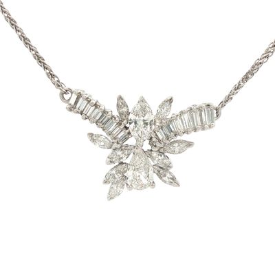 14K White Gold 5.0ctw Diamond Cluster Necklace