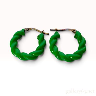Bottega Veneta Gold Finishing Over Sterling Silver and Enamel Twisted Hoop Earrings in Green