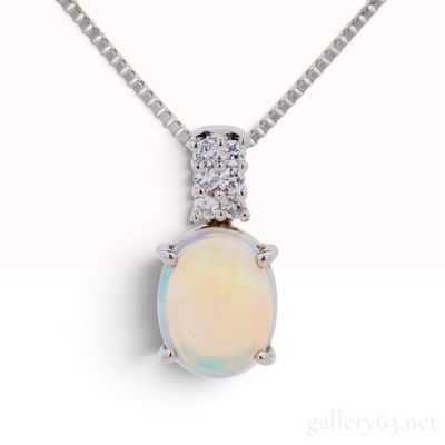 Pt850 Platinum Natural Opal and 0.05ctw Natural Diamond Pendant Necklace