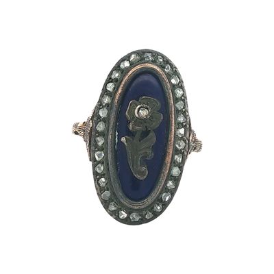Antique Georgian 18K Gold and Silver Diamond Enamel Ring