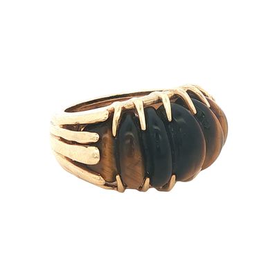 Estate Retro 14K Gold Tiger's Eye Cocktail Ring