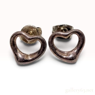Tiffany and Co. Elsa Peretti Sterling Silver Open Heart Stud Earrings