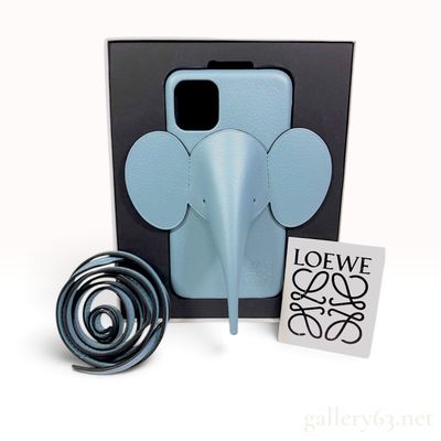 Loewe Elephant Blue Grained Calfskin iPhone 11 Pro Max Case with Box