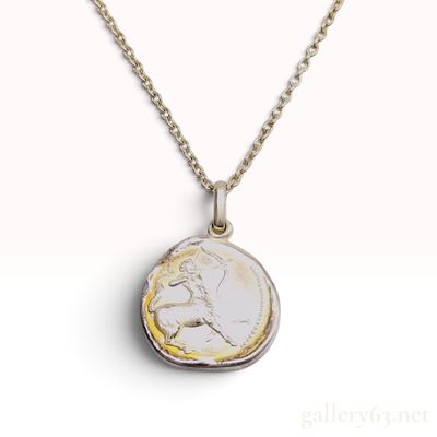 Fine Silver and Sterling Silver Sagittarius Zodiac Medallion Pendant Necklace