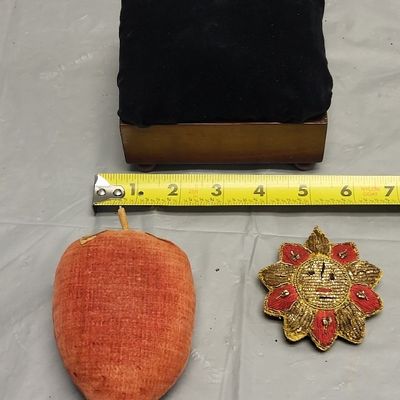 antique pin cushions lot of 3 mahogany too!