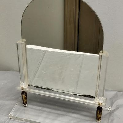 vtg 16" MCM lucite & brass vanity dresser mirror