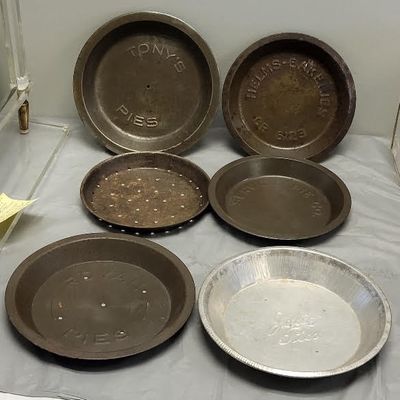 antique tin pie tins 8" & 9" vented 6 x bid
