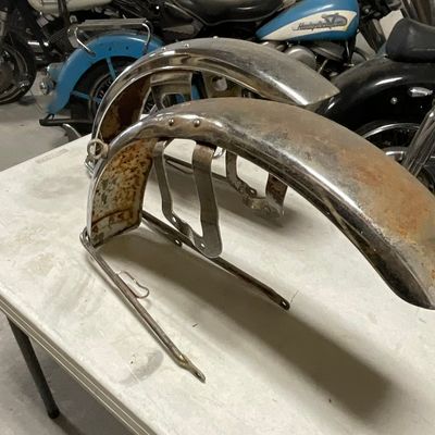 A Pair of Used Chrome-Plated Motorcycle Front Fenders with Support Stays