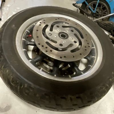 Harley-Davidson 9-Spoke 16-Inch Front Motorcycle Wheel Assembly with Dual Rotors and Dunlop Tire