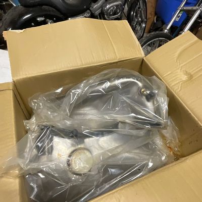 A Set of Chrome Specialties Fat Bob Style 5.0 Gallon Motorcycle Gas Tanks Part Number 260131