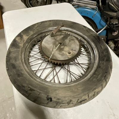 Vintage Spoke Rear Motorcycle Wheel Assembly with Dunlop Tire