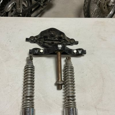 Motorcycle Springer Front End Triple Tree Assembly and Pair of Chrome Coil Shock Absorbers