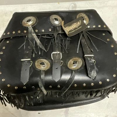 Unik International Fringed Black Leather Motorcycle Saddlebag