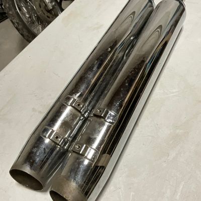 A Pair of Motorcycle Chrome Tapered Slash Cut Slip-On Exhaust Mufflers