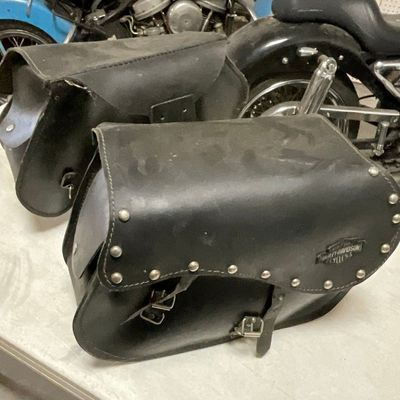 A Pair of Harley-Davidson Studded Leather Throw-Over Motorcycle Saddlebags