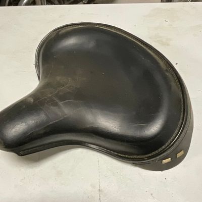 Vintage Leather Solo Tractor Style Motorcycle Seat with Studded Skirt