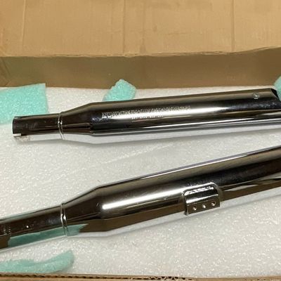 A Pair of Chrome Staggered Dual Slip-On Motorcycle Mufflers