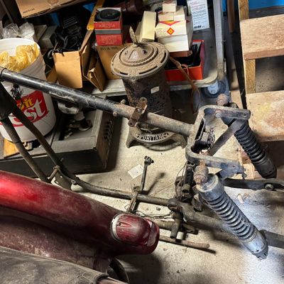Vintage Tubular Steel Motorcycle Frame and Rear Suspension Assembly