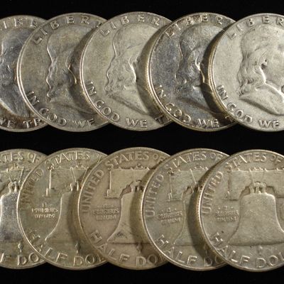 (10) 90% SILVER FRANKLIN HALF DOLLARS