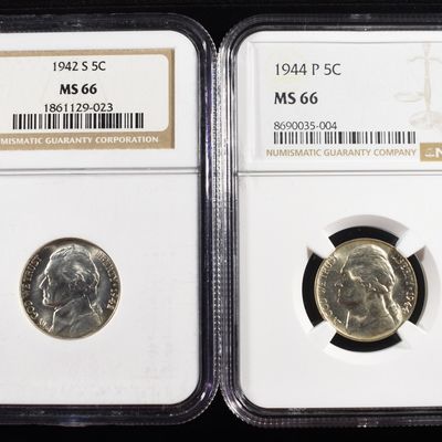 1942-S & 1944-P WAR NICKELS NGC MS66