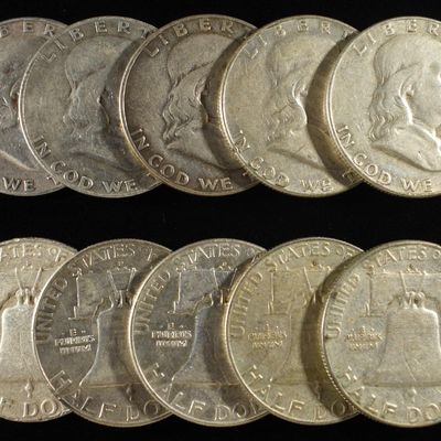 (10) FRANKLIN HALF DOLLARS 90% SILVER