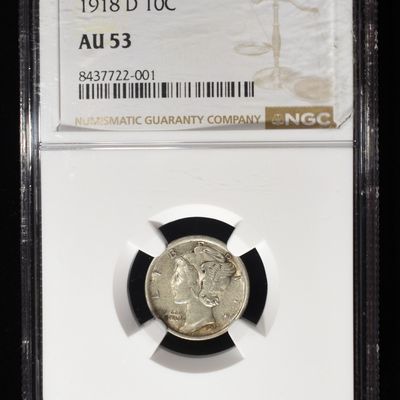 1918-D MERCURY DIME NGC AU53