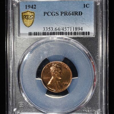 1942 WHEAT CENT PCGS PR64RD