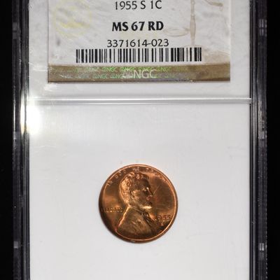 1955-S WHEAT CENT NGC MS67 RD