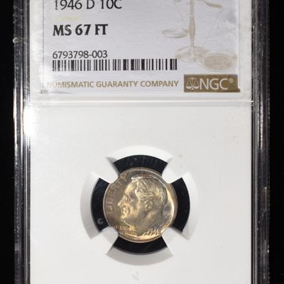 1946-D ROOSEVELT DIME NGC MS67 FT