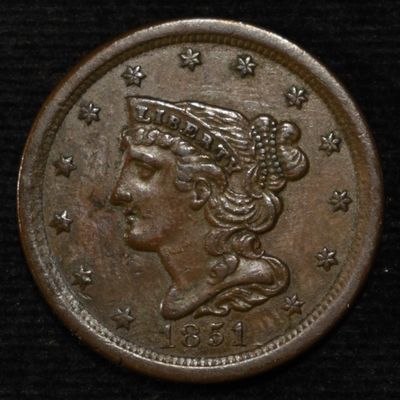1851 BRAIDED HAIR HALF CENT NICE ORIG UNC