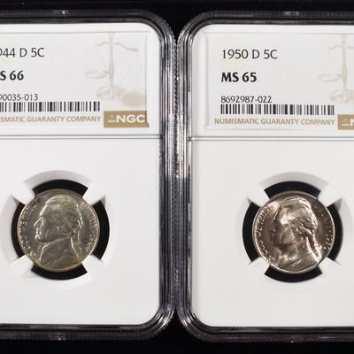 1944-D & 1950-D JEFFERSON NICKELS NGC MS65-66