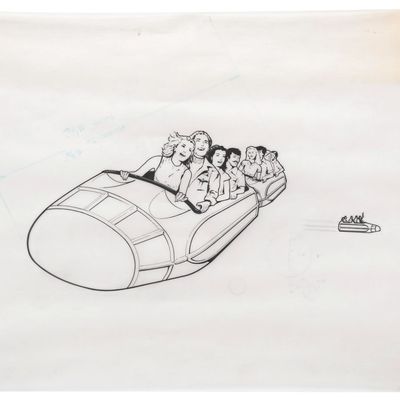 An Original Space Mountain Print Ad Layout Drawing.
