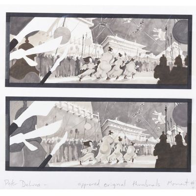 A Pair of Original Layout Drawings from "Mulan."