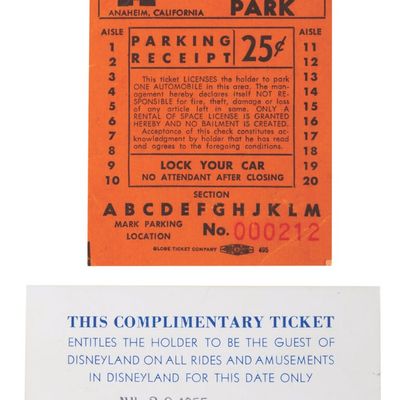 A Walt Disney Signed Disneyland Parking Ticket & Complimentary Ticket.